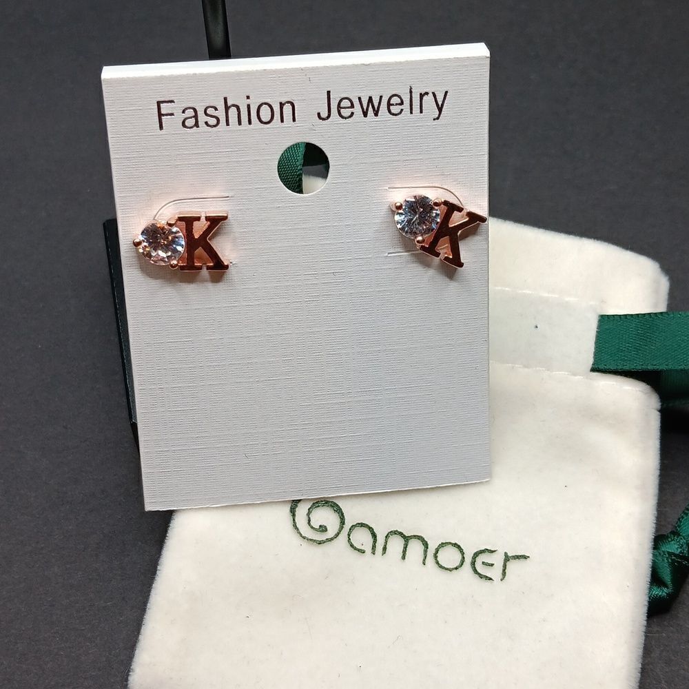 New Bamoer Initial K‎ Stud 925 Earrings Hypoallergenic Nickle Free Rosegold